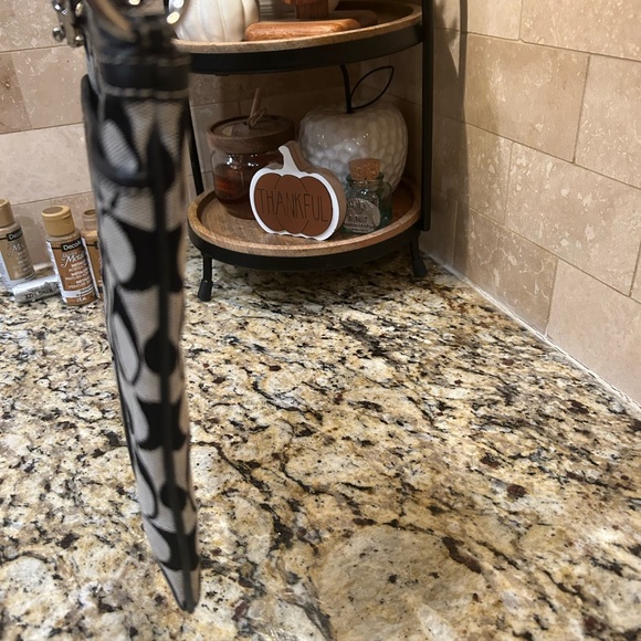 COACH Shoulder Bag Signature 6016 Gray Black Canvas Leather Used Crossbody Pouch - Picture 3 of 6